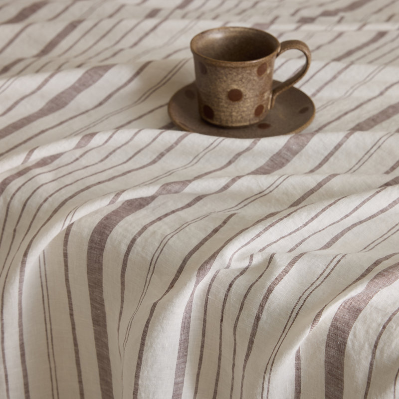 100% Linen Striped Duvet Cover, King, brown