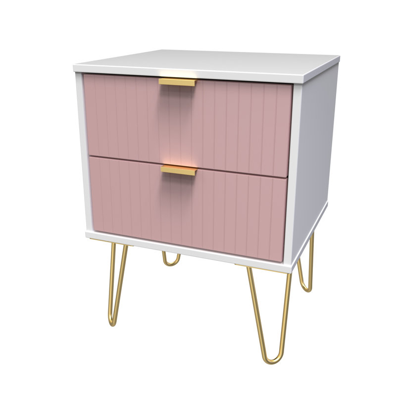 Beranda 45cm W Manufactured Wood Bedside Table, Kobe Pink/White