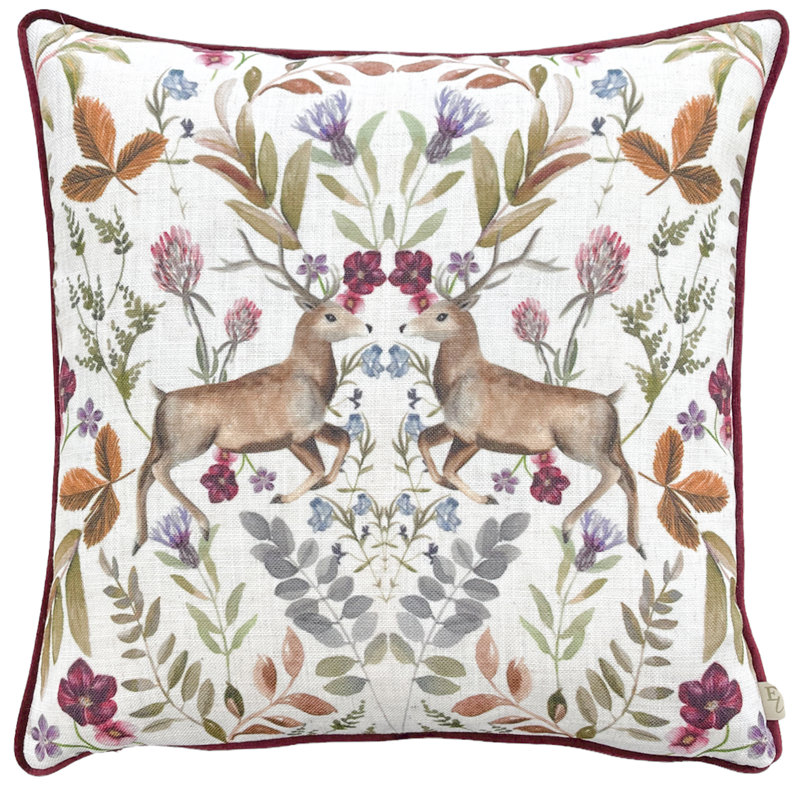 Mirrored Stag Floral Square Cushion Cover