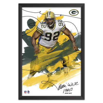 Sporticulture NFL Green Bay Packers Reggie White 92 Brush Stroke Framed Wall Art, Football Legend Poster Decor, 27 x 39 Inch Fan Cave Artwork