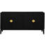 Buffet noir avec 4 portes de rangement. Bois massif et matériau. Tablettes réglables. Charmantes poignées dorées. Grande capacité à 4 portes pour la salle à manger. Noir . Tablette. Espace élégant
