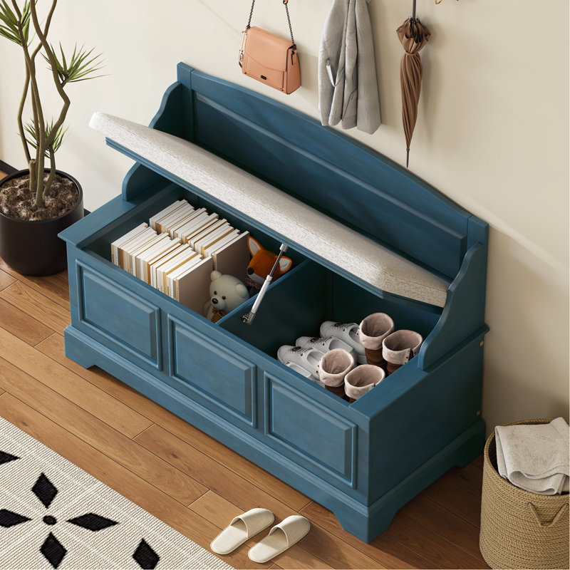Shoe Bench, Retro Shoe Storage Bench with Safe Soft-Close Devices, Storage Chest with Hidden Storage and Cushion for Entryway, Hallway, Living Room (Antique Navy)