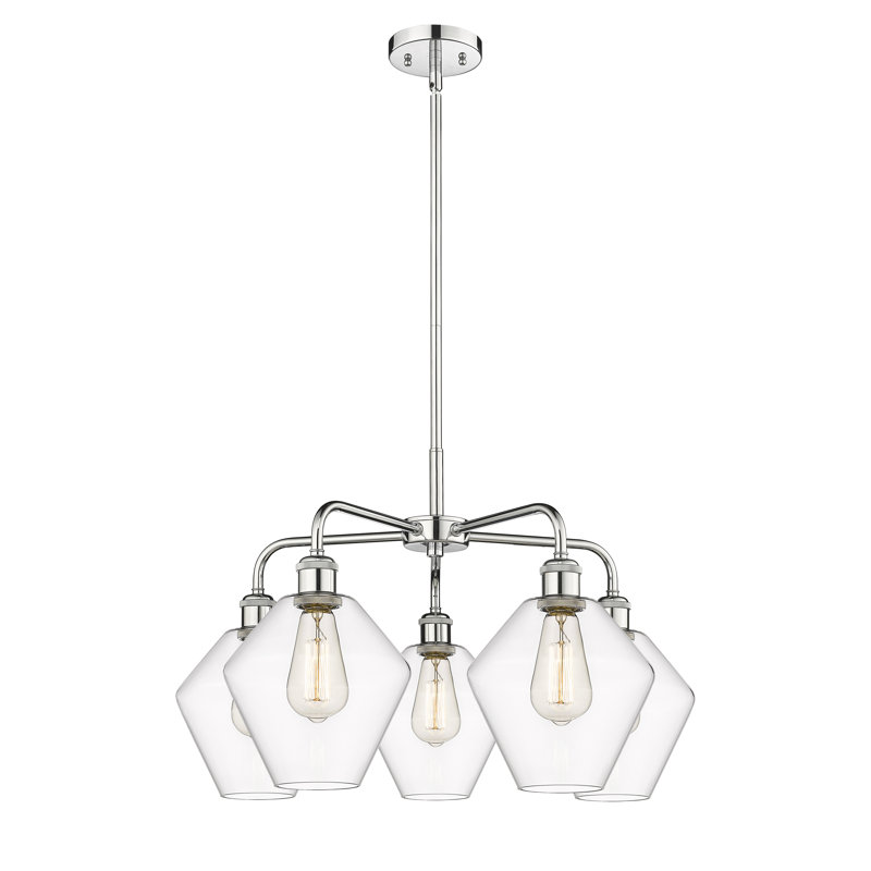 Lustre à 5 lumières, Transparent, Chrome poli