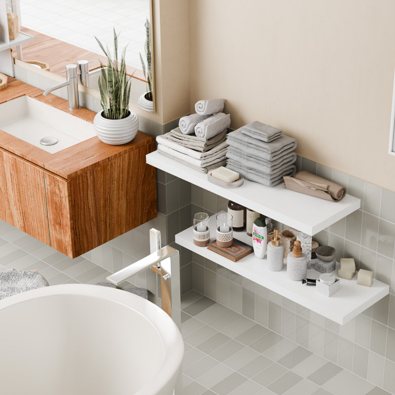 Tablettes flottantes de 36 po de long pour mur, tablettes blanches flottantes de 12 po de profondeur, ensemble de 2 tablettes murales pour salle de bain au-dessus de la toilette, tablette de présentation Live Edge avec supports invisibles pour la décoration intérieure