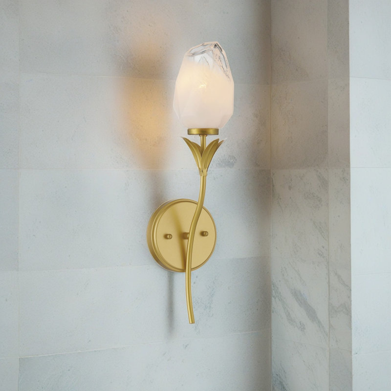 Djamilya 1-Light Glass Shaded Dimmable Wall Sconce Ul Listed, Brushed Gold