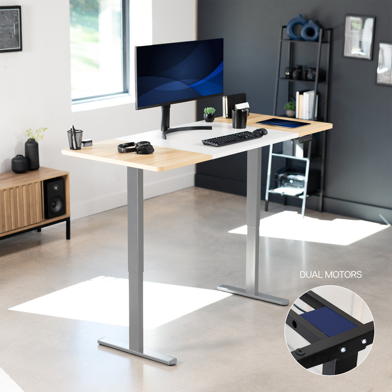 VIVO Electric Dual Motor 71” x 30” Standing Desk, E2B7B Series, Light Wood/White/Gray