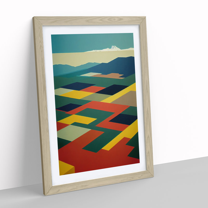 Abstract Landscape Meadow Art No.1 - Single Picture Frame Print, 64cm H x 46cm W x 2cm D, Oak
