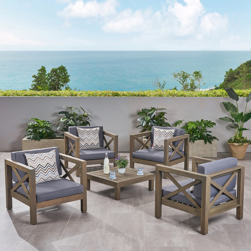 Sklar Acacia 4 - Person Patio Conversation Set with Cushions, Dark Gray