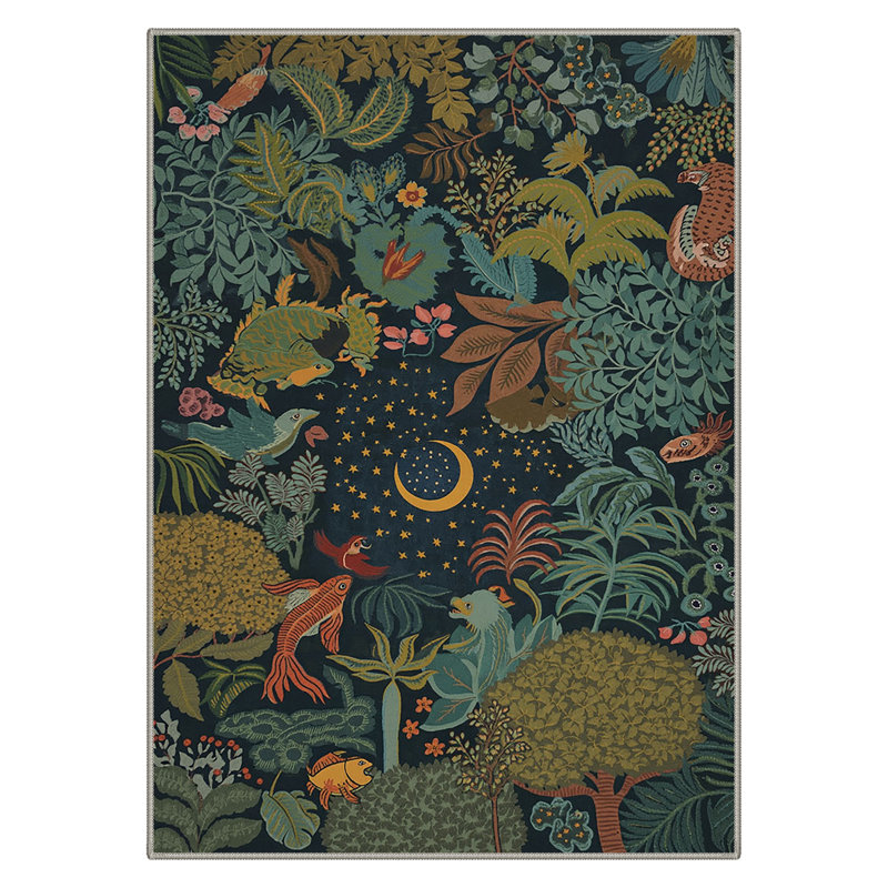 Tropical Jungle Creatures Machine Washable Teal Indoor Area Rug With Non-Slip Backing, Rectangle 8' x 10'