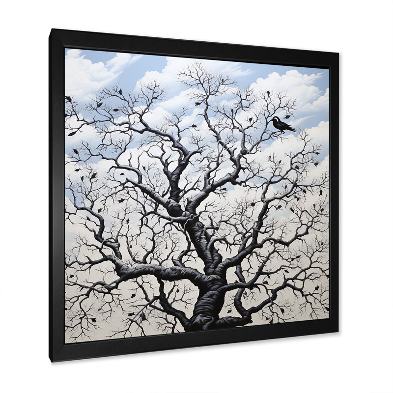 Arbre monochromatique contraste de solitude I - impression, H 16 po x l 16 po x P 1 po, Cadre simple noir