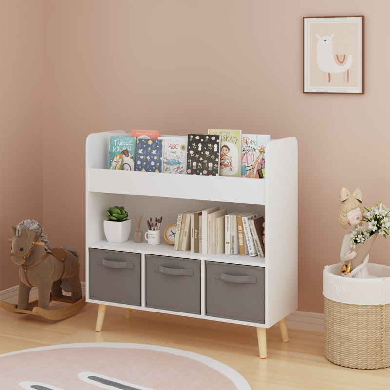 Bibliothèque pour enfants avec 3 bacs en tissu