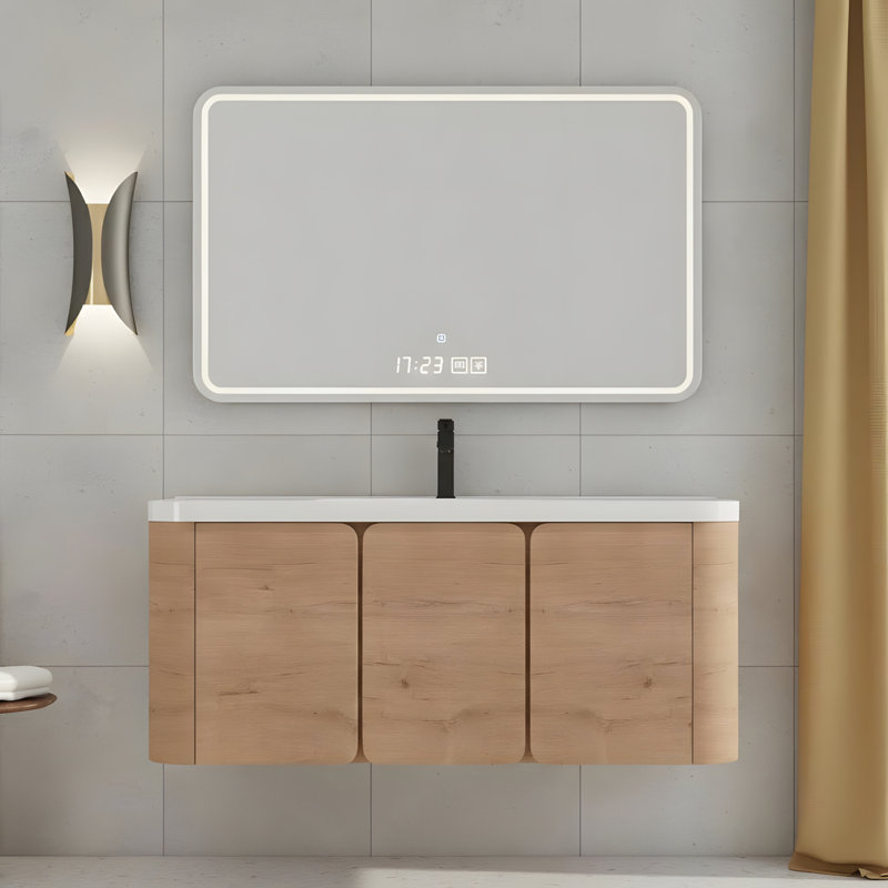 Meuble-lavabo mural avec lavabo en résine blanche, 47"