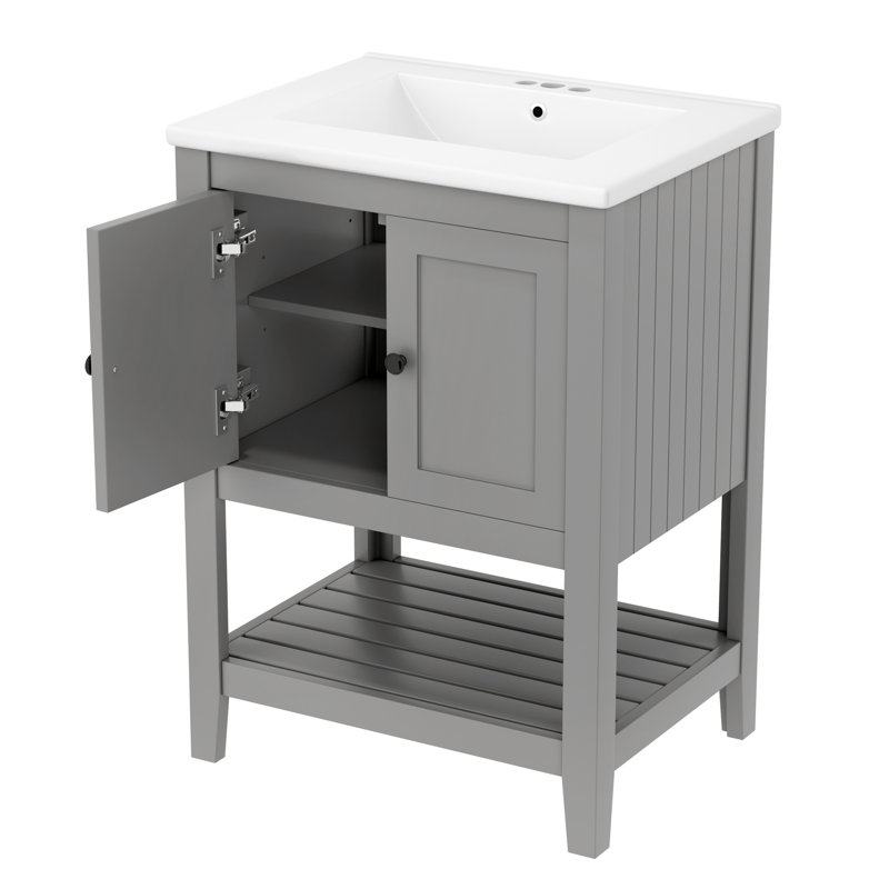 Meuble-lavabo 24 po avec lavabo en céramique, Gris