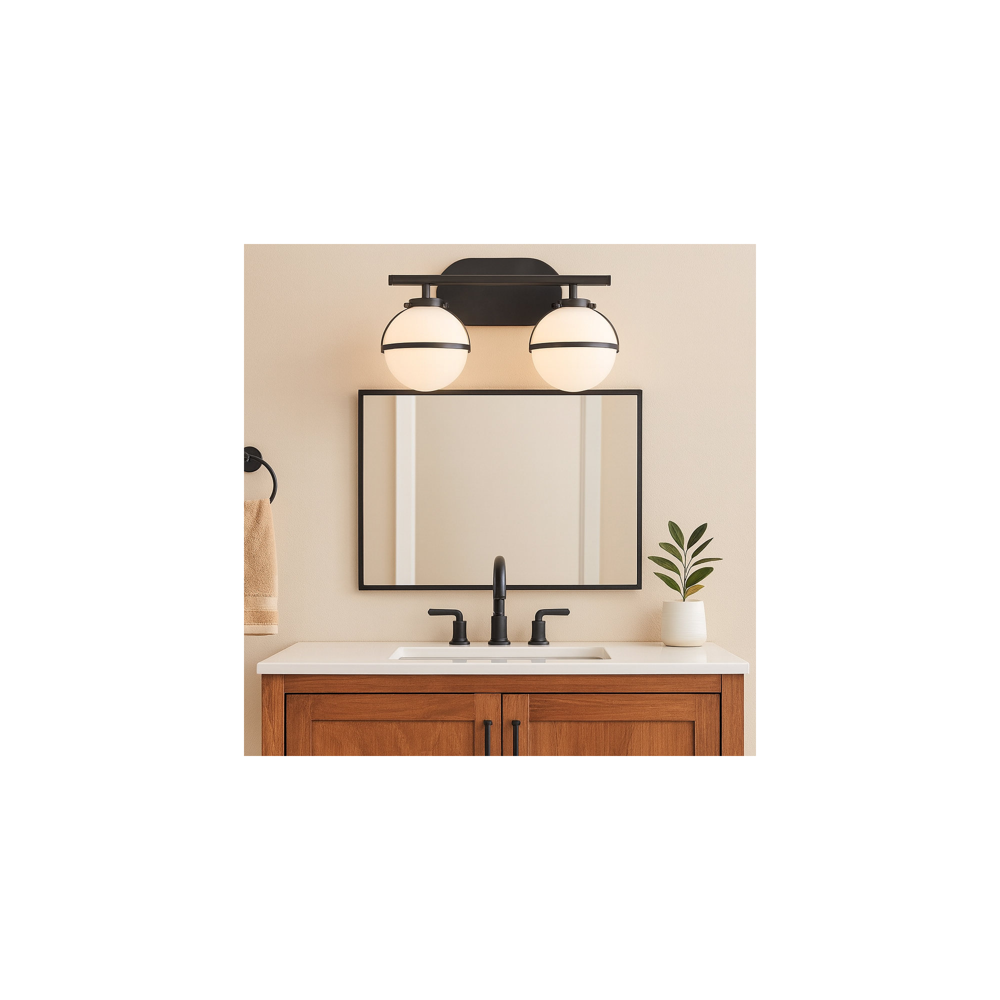 Adneta 2 Light Frosted Dimmable Vanity Light, Black