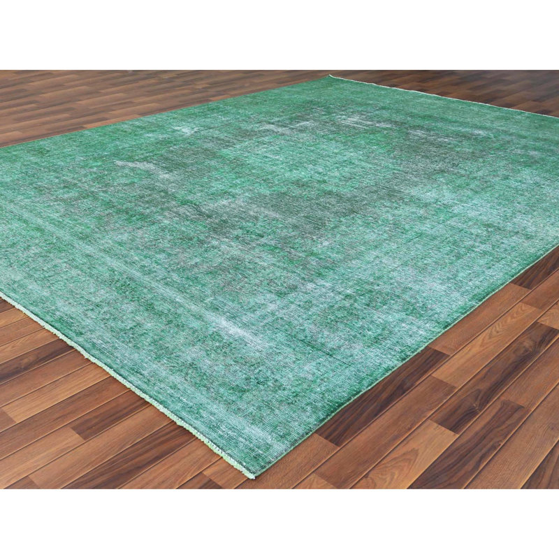 Tapis unique sarcelle en laine noué à la main de style années 1970 de 9 pi 7 po x 12 pi 5 po Jahon