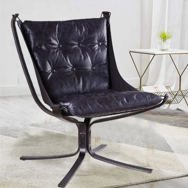 Accent Chair, Top Grain Leather, Vintage Blue Genuine Leather