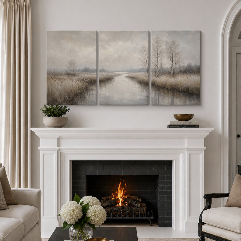 Misty Winter Wetland Landscape, H 24 po x l 48 po x P 1,5 po, Toile tendue