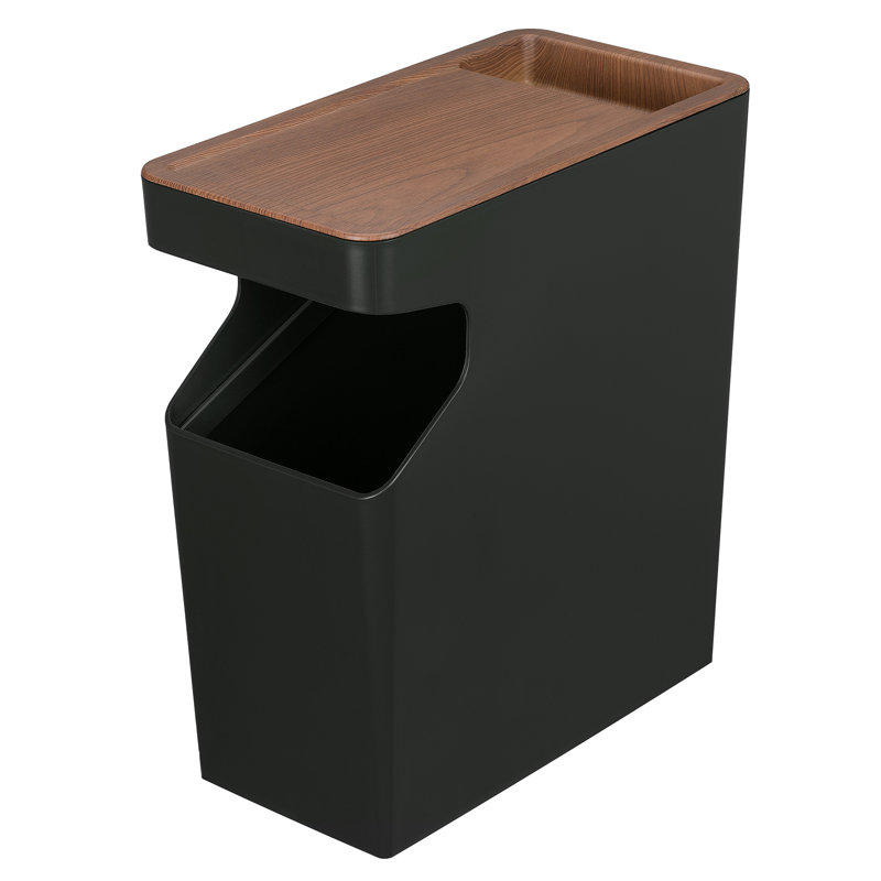 Black Rectangular Wood Grain Office Trash Can Set