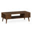Hommoo 42 Inch Mid-Century Modern Coffee Table with Open Compartment & Side Shelves, Rectangular Living Room Centre Table for Books, Laptops & Decor, Walnut