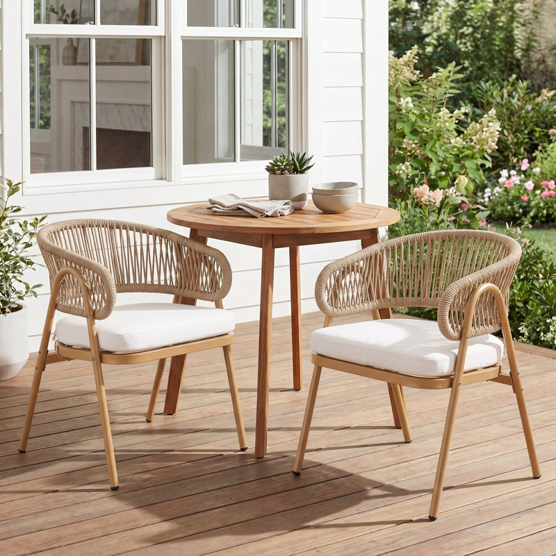 Chaise de salle à manger d'extérieur en corde - Chaise de patio moderne en métal avec dossier enveloppant et accoudoirs