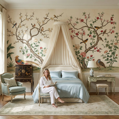 Oriental Chinoiserie Wallpaper Floral Birds Wall Mural