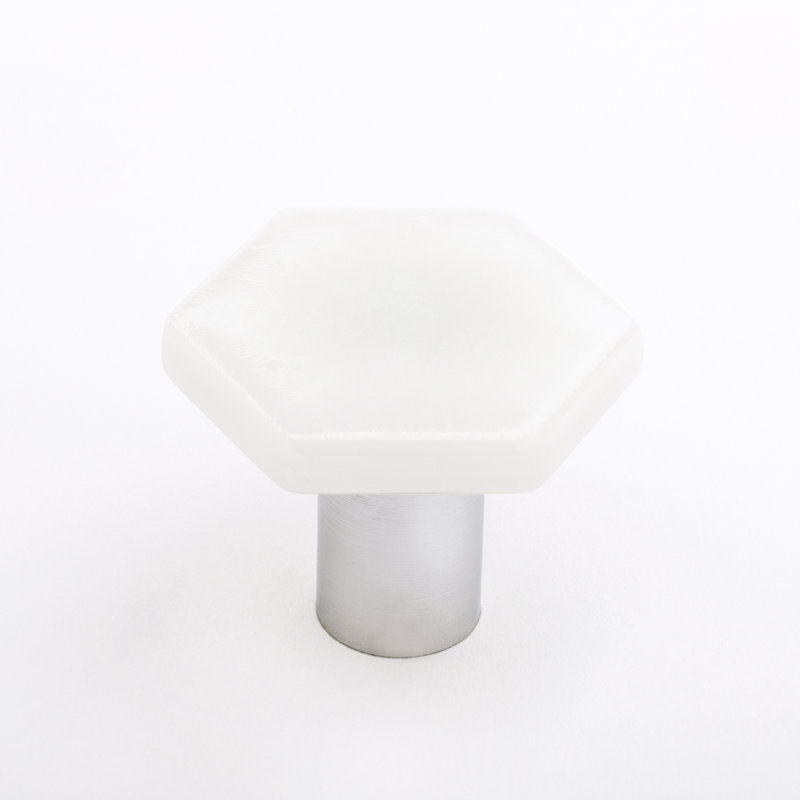 Geometric Knob, Polished Chrome, Iridized White Glass
