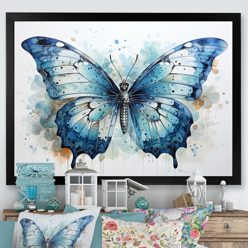 «Butterfly Watercolor Wings», reproduction sur toile, H 30 po x l 40 po x P 1,5 po, Cadre simple noir