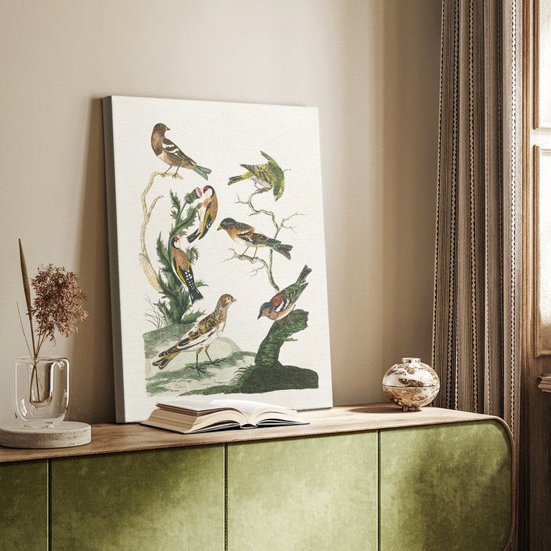 Oiseaux antiques dans la nature I - galerie Cavas sur mesure, H 48 po x l 32 po