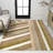 Huddersfield Rainbow Contemporary Stripe Red/Gold/Cream Rug-1289617184