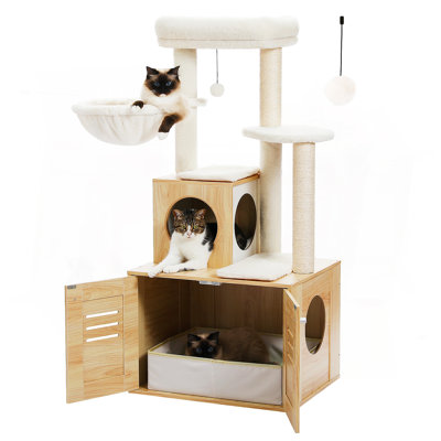 Wood Cat Condo With Litter Box Included-Modern Cat Tree