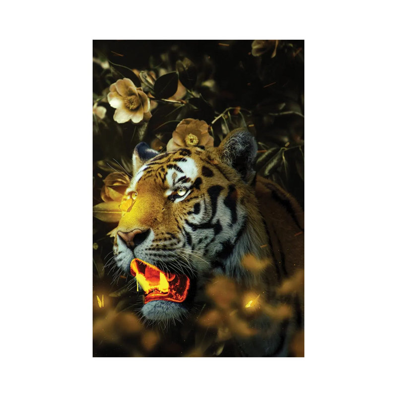Gold Tiger by Milos Karanovic - Wrapped Canvas Painting, 20.32 cm H x 30.48 cm W