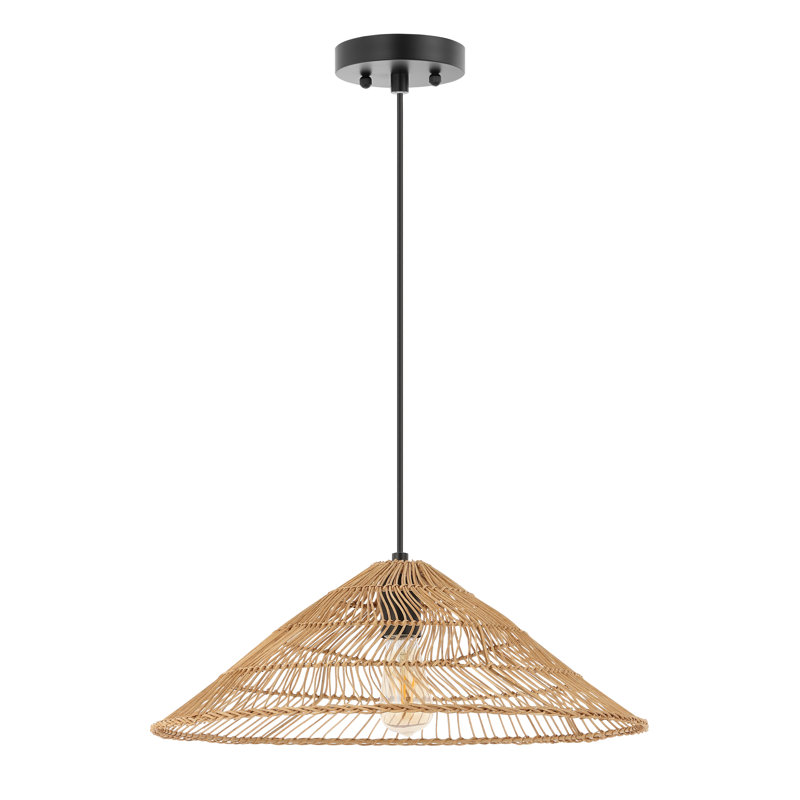 Aisma 20.25" 1-Light Farmhouse Coastal Rattan 180" Cord Plug-In or Hardwired LED Pendant, Brown, Brown, Brown