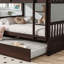 Lit superposé double en bois d'hévéa double avec lit gigogne, échelle et garde-corps, convertible en 2 lits doubles, avec lit gigogne simple-1203781192