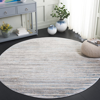 Minkley Striped Gray/Blue/Ivory Area Rug