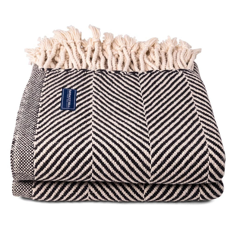 Jeté en coton Coastal Monhegan, Chevron noir