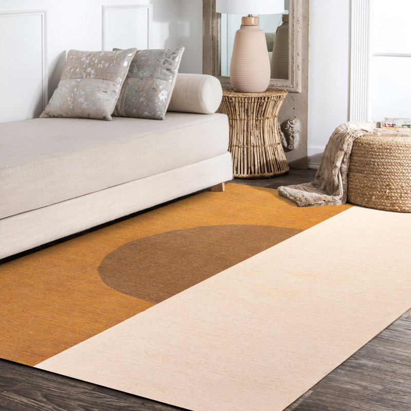 Demie Minimalist Graphic Circle Machine-Washable Brown/Cream/Terracotta Rug, Rectangle 8'10" x 12'