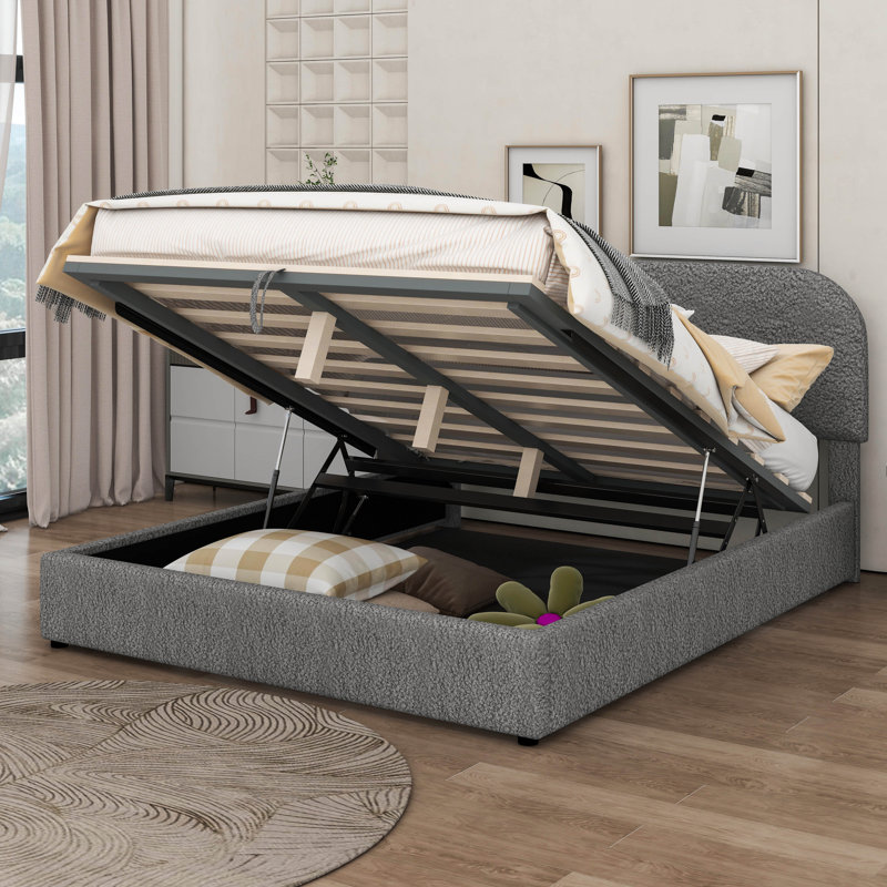 Lit plateforme tapissier Teddy, gris, Grand