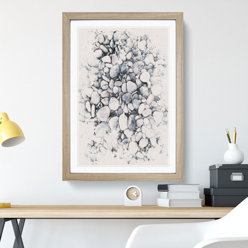 Pebbles - Picture Frame Painting Print, 63cm H x 45cm W x 2cm D, Oak Framed