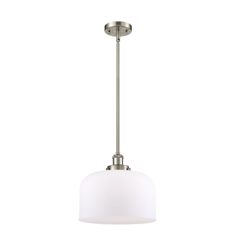 Mini luminaire suspendu avec tige 12 po Ballston Urban Bell, Blanc mat, Nickel satiné brossé, Ampoule non incluse