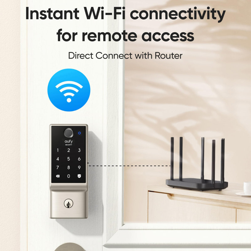 Smart Lock C222, serrure de porte d'entrée sans clé à empreinte digitale, Wi-Fi intégré, télécommande de l'application, pêne dormant intelligent de porte d'entrée, IP53 étanche