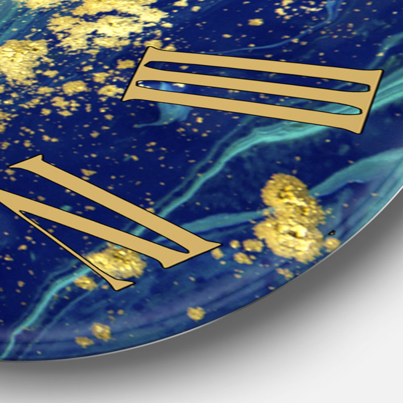 Golden Marble On Dark Blue Universe - Modern Wall Clock, Medium