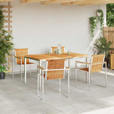 5 Piece Garden Dining Set Solid Wood Teak