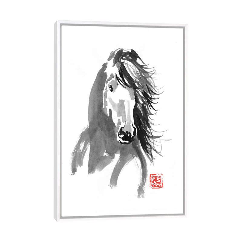 Horse In The Wind by Péchane - Painting on Canvas, 152.5 cm H x 101.5 cm W, White Framed