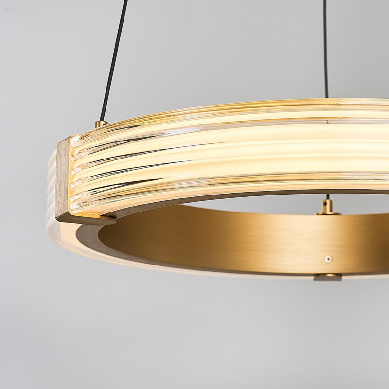 Elegant Metal Chandelier with Acrylic Cap, 15.7 in Diameter x 47.2 in Height | 1 x 22W LED Socket, 3000K, 2200 Lm Brightness | Stylish Yellow Finish for Modern Dining & Living Spaces, Energy Efficient Design