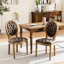 2 chaises de salle à manger de style antique, 2 en cuir de polyuréthane brun, structure en bois massif, assise et siège en cuir de conception française à la main 2, pieds, intérieur en mousse à densité