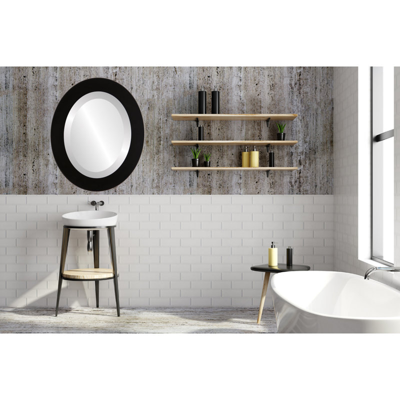 Menlo Wood Flat Wall Mirror, Matte Black, 40" H x 28" W