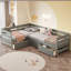 Lit plateforme simple en forme de L sans sommier, robuste et durable-458773768