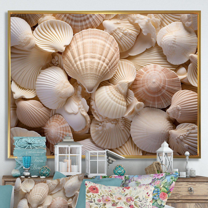 Beige palourde, coquillage, symphonie I - impression, Cadre flottant doré, H 12 po x l 20 po x P 1 po