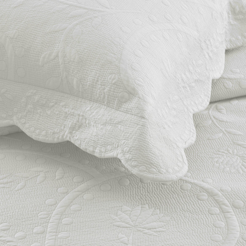 Ensemble de courtepointe 100 % coton, Courtepointe très grand et 2 très grandes taies, Blanc