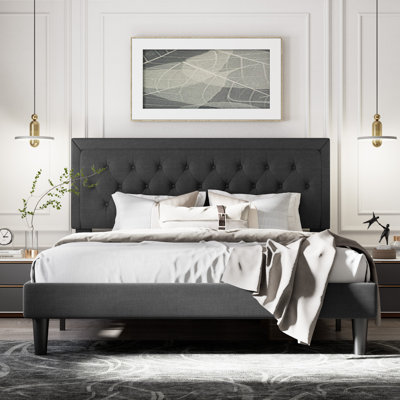 Hegg Tufted Upholstered Platform Bed with Wood Slats Headboard Included
